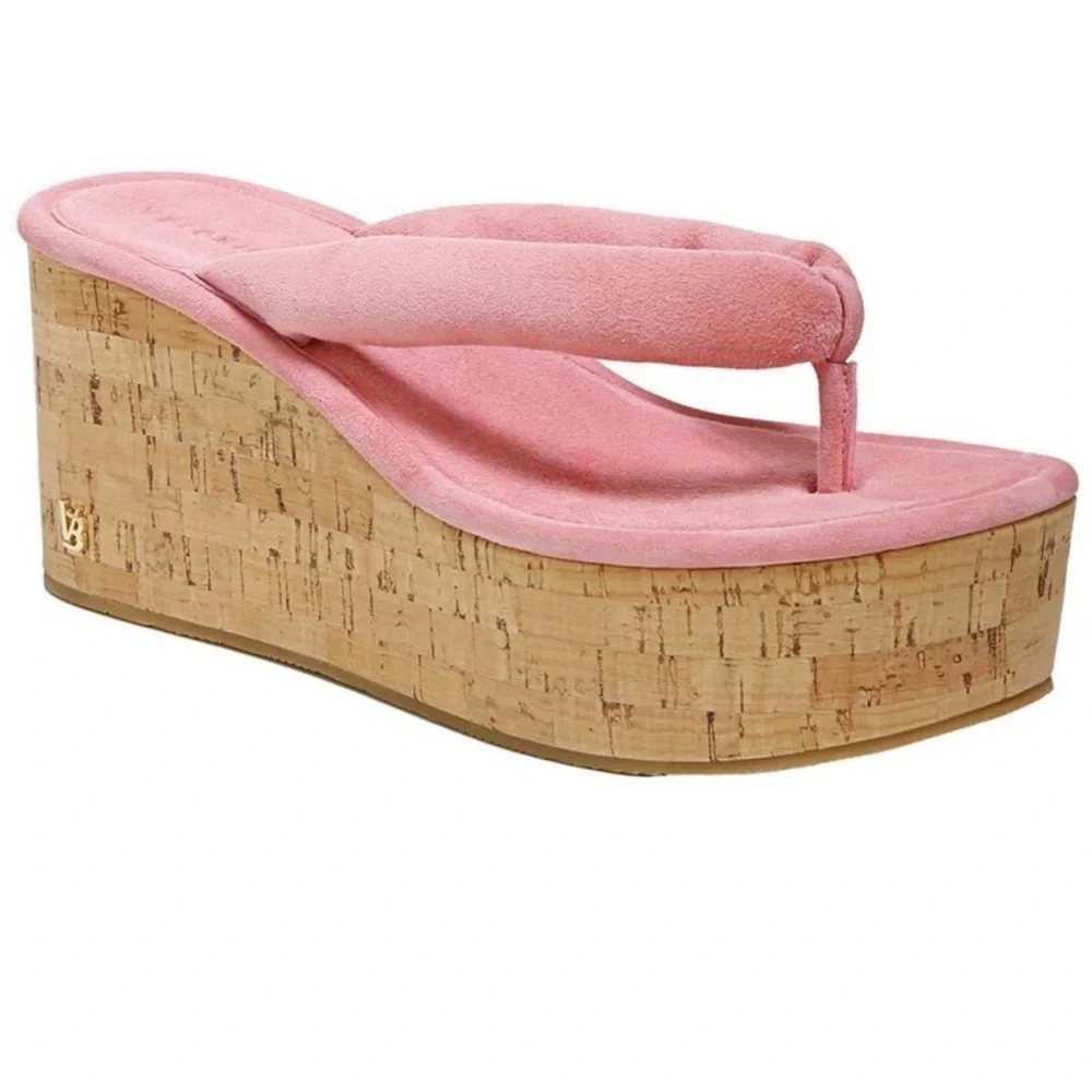 NEW‎ VERONICA BEARD GENO CORK LEATHER SANDAL DRAGONFRUIT SUEDE size 9.5 reg $300